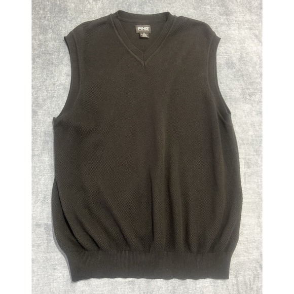 Ping‎ Collection V-Neck Sweater Vest Black Mens M Lightweight Waffle Knit - Picture 1 of 4